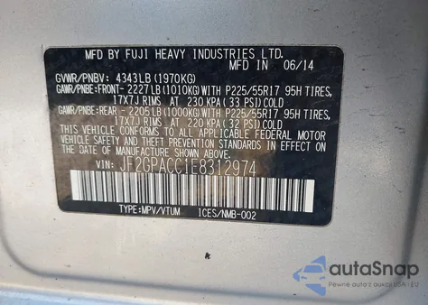 2014 Subaru Xv Crosstrek 2.0I Premium z USA, uszkodzony, nr VIN JF2GPACC1E8312974